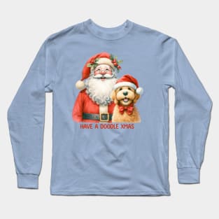 Cute Doodle Xmas Happy Santa with Labradoodle Dog Cartoon Christmas collection Long Sleeve T-Shirt